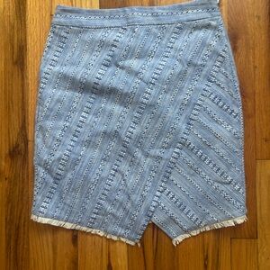 LOFT Blue Textured Skirt with Fringe Detail